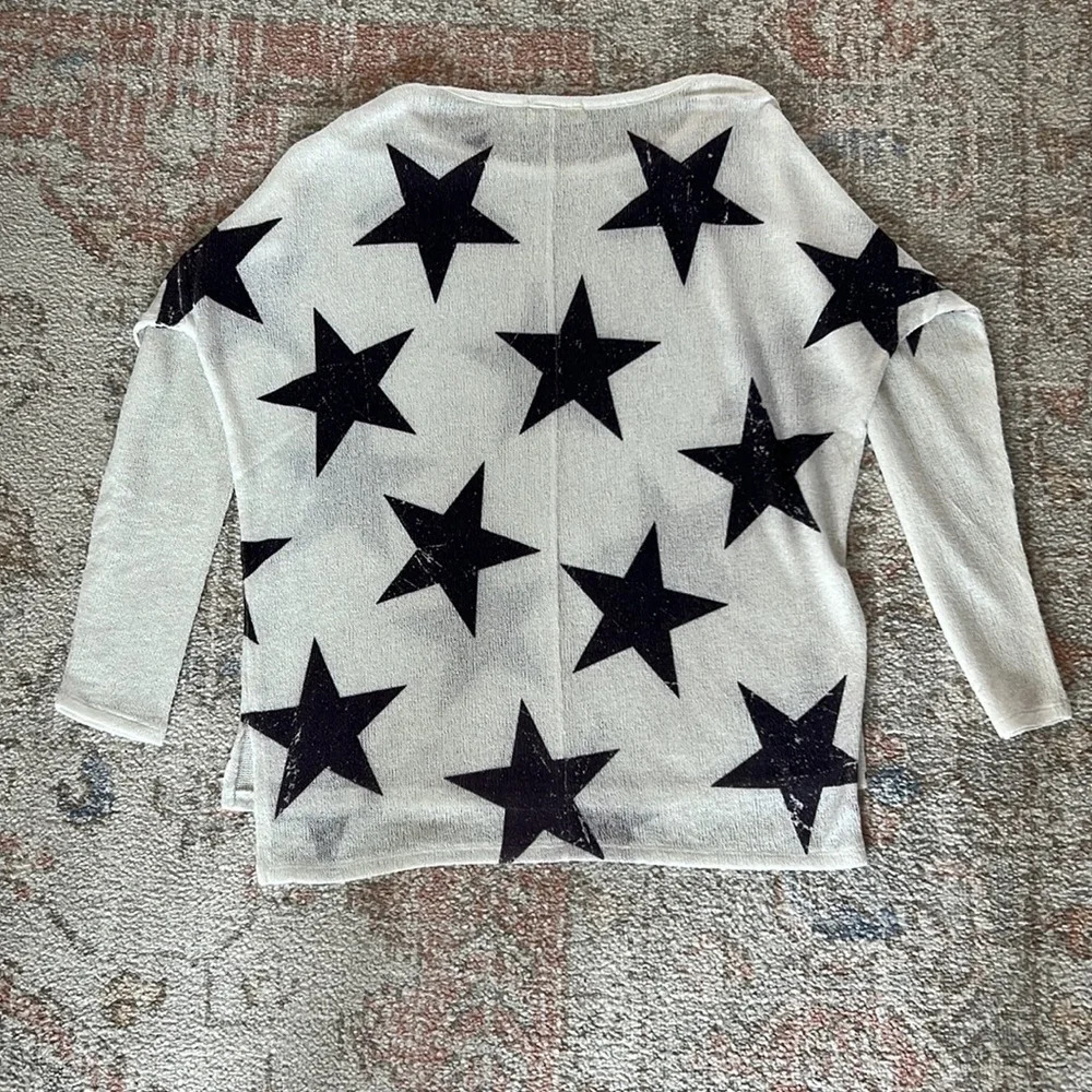 Star Print Long Sleeve Sweater Top Memorial Day 4th of July Starry Oversized - Picture 4 of 11